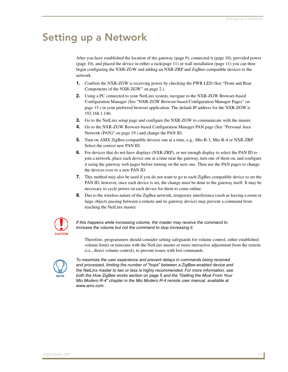 Setting up a network | AMX NetLinx ZigBee Compatible Gateway and Repeater NXR-ZGW/-ZRP User Manual | Page 19 / 42