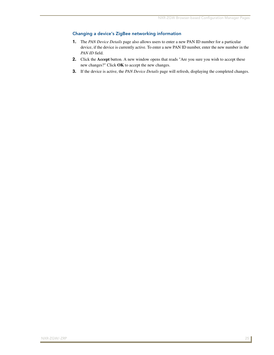 Changing a device’s zigbee networking information | AMX NetLinx ZigBee Compatible Gateway and Repeater NXR-ZGW/-ZRP User Manual | Page 31 / 42