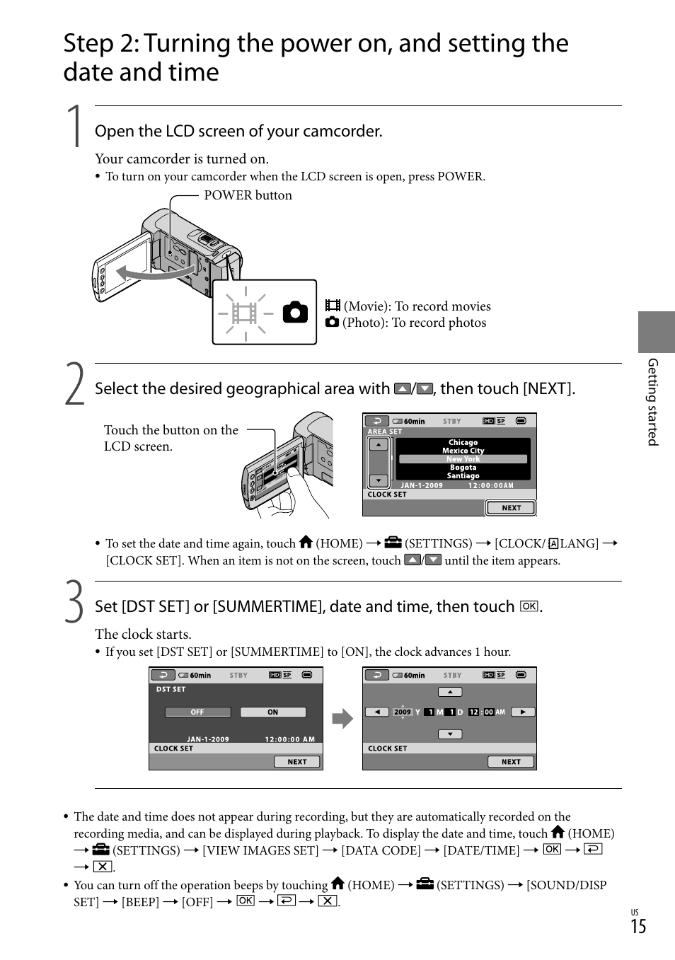 15) o | Sony HDR-CX100 User Manual | Page 15 / 124