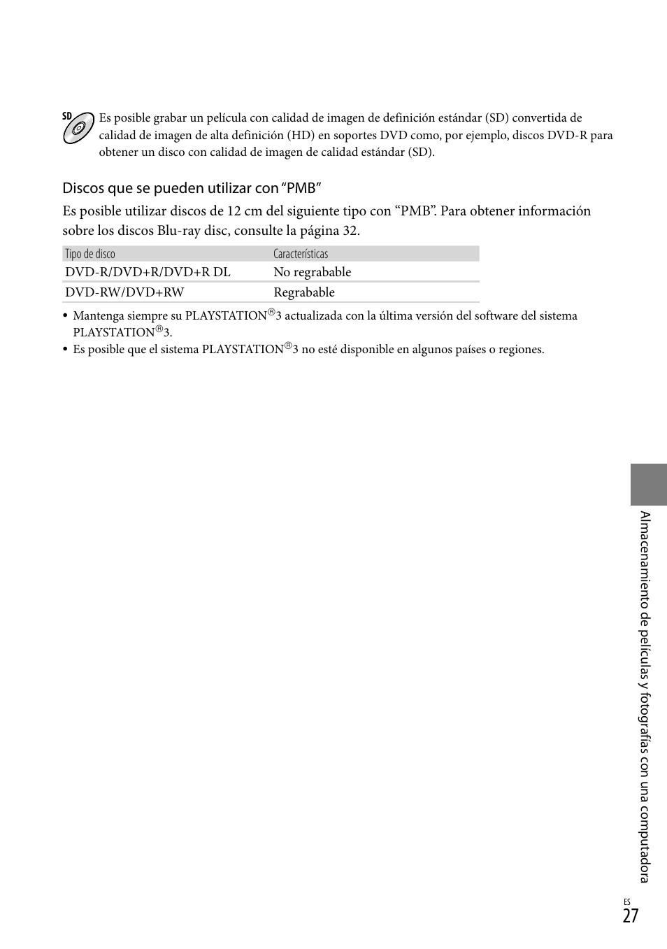 Discos que se pueden utilizar con “pmb | Sony HDR-CX100 User Manual | Page 89 / 124