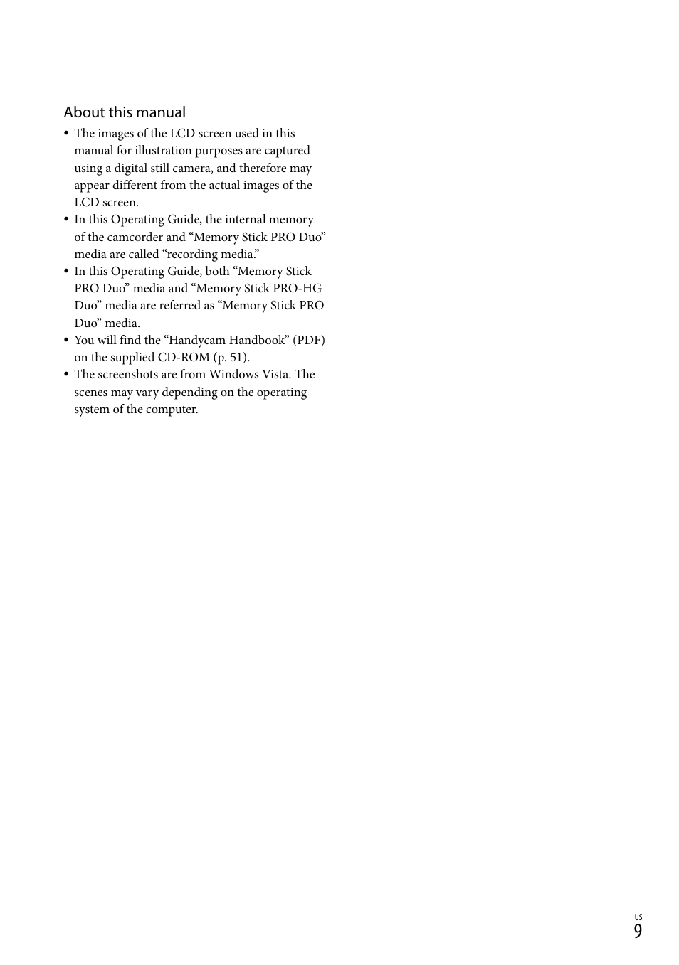 About this manual | Sony HDR-CX100 User Manual | Page 9 / 124
