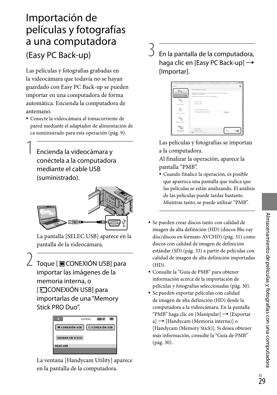 29) y, Easy pc back-up) | Sony HDR-CX100 User Manual | Page 91 / 124