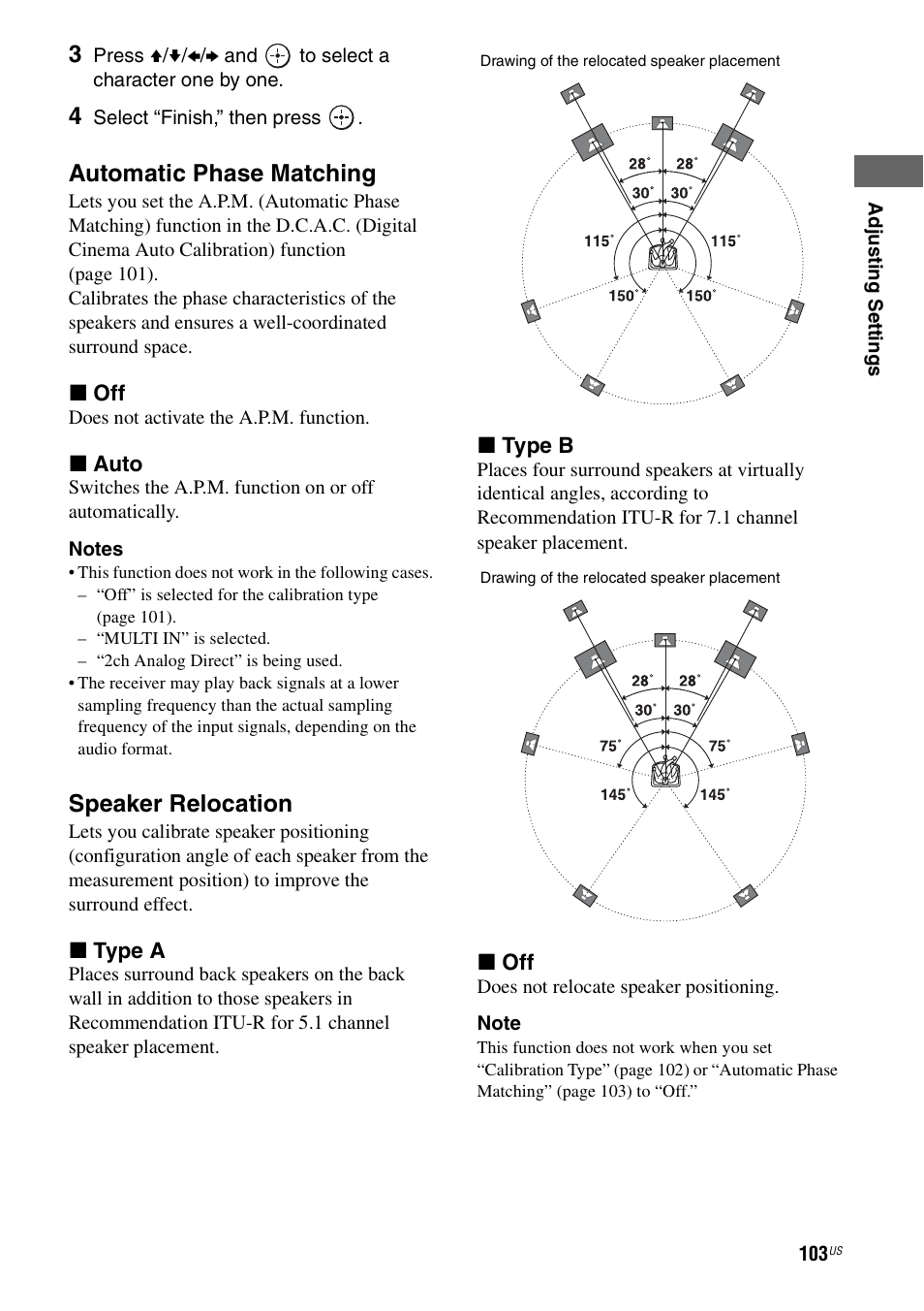 Automatic phase matching, Speaker relocation | Sony STR-DA5700ES User Manual | Page 103 / 155