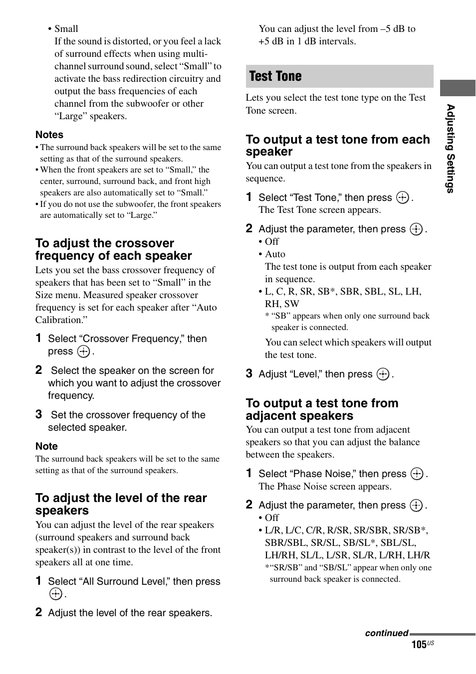 Test tone | Sony STR-DA5700ES User Manual | Page 105 / 155