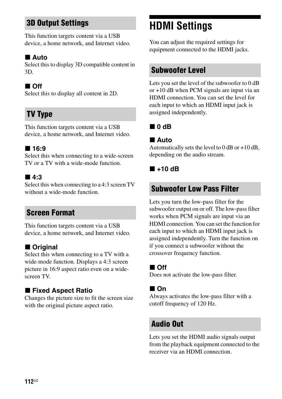 Hdmi settings | Sony STR-DA5700ES User Manual | Page 112 / 155