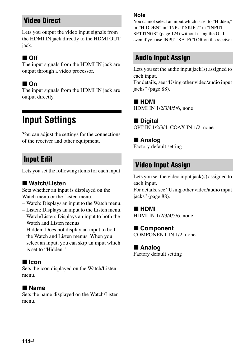 Input settings | Sony STR-DA5700ES User Manual | Page 114 / 155