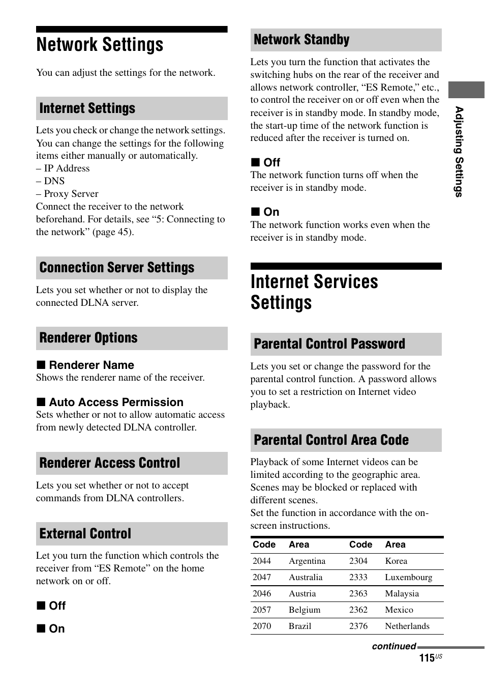 Network settings, Internet services settings, Network settings internet services settings | Sony STR-DA5700ES User Manual | Page 115 / 155