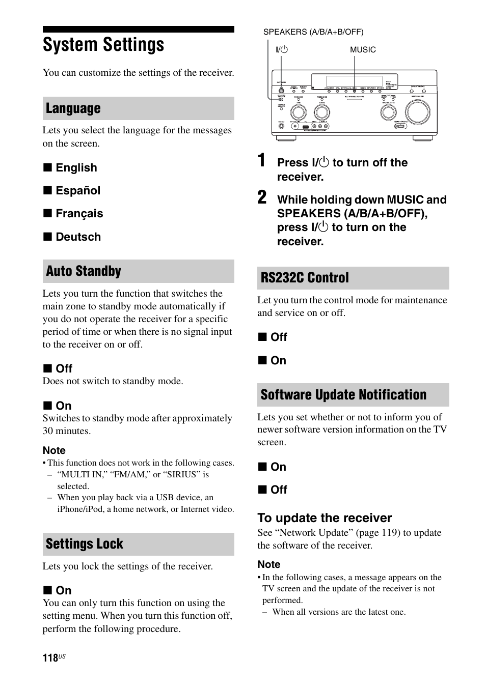 System settings | Sony STR-DA5700ES User Manual | Page 118 / 155