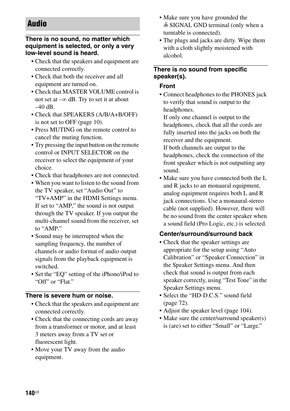 Audio | Sony STR-DA5700ES User Manual | Page 140 / 155