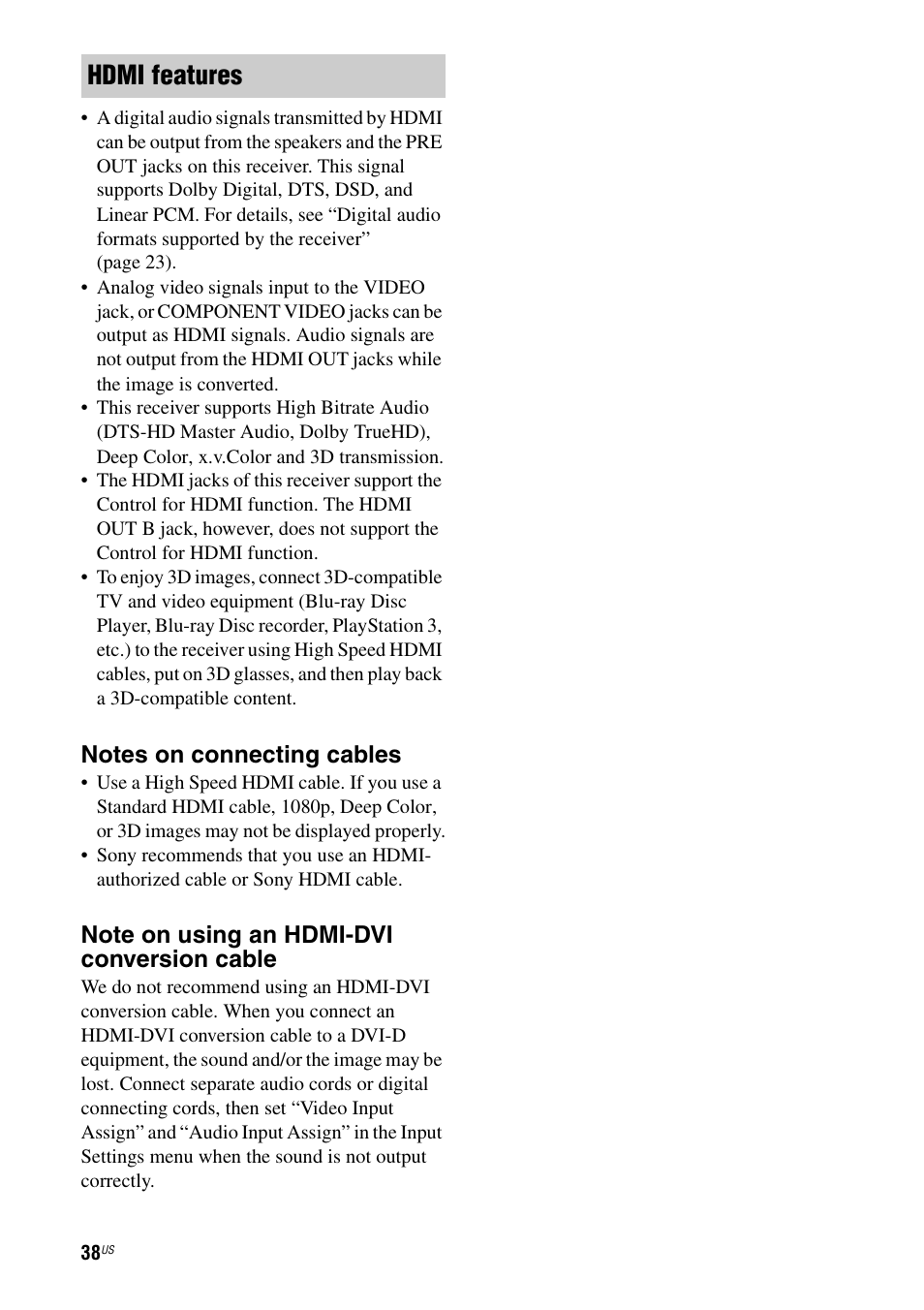 Hdmi features | Sony STR-DA5700ES User Manual | Page 38 / 155