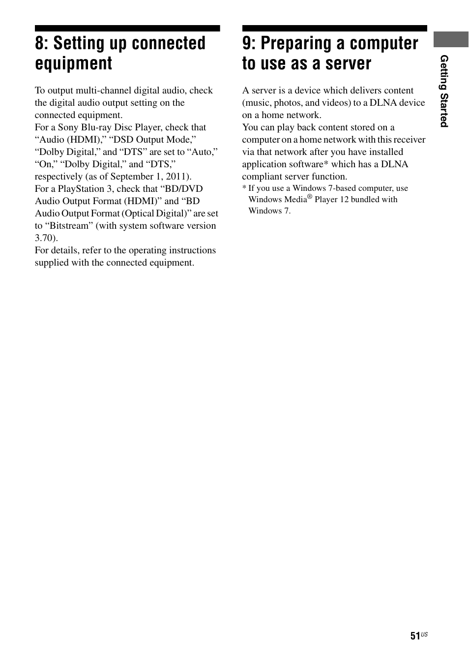 Setting up connected equipment, Preparing a computer to use as a server | Sony STR-DA5700ES User Manual | Page 51 / 155