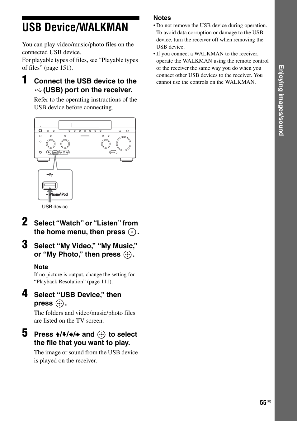 Usb device/walkman | Sony STR-DA5700ES User Manual | Page 55 / 155