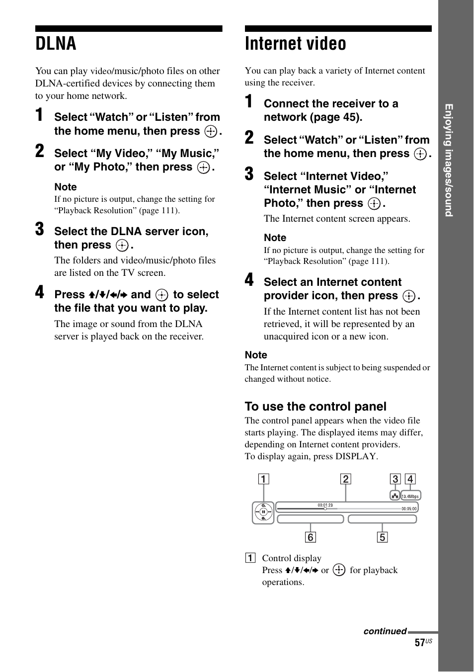 Dlna, Internet video, Dlna internet video | Sony STR-DA5700ES User Manual | Page 57 / 155