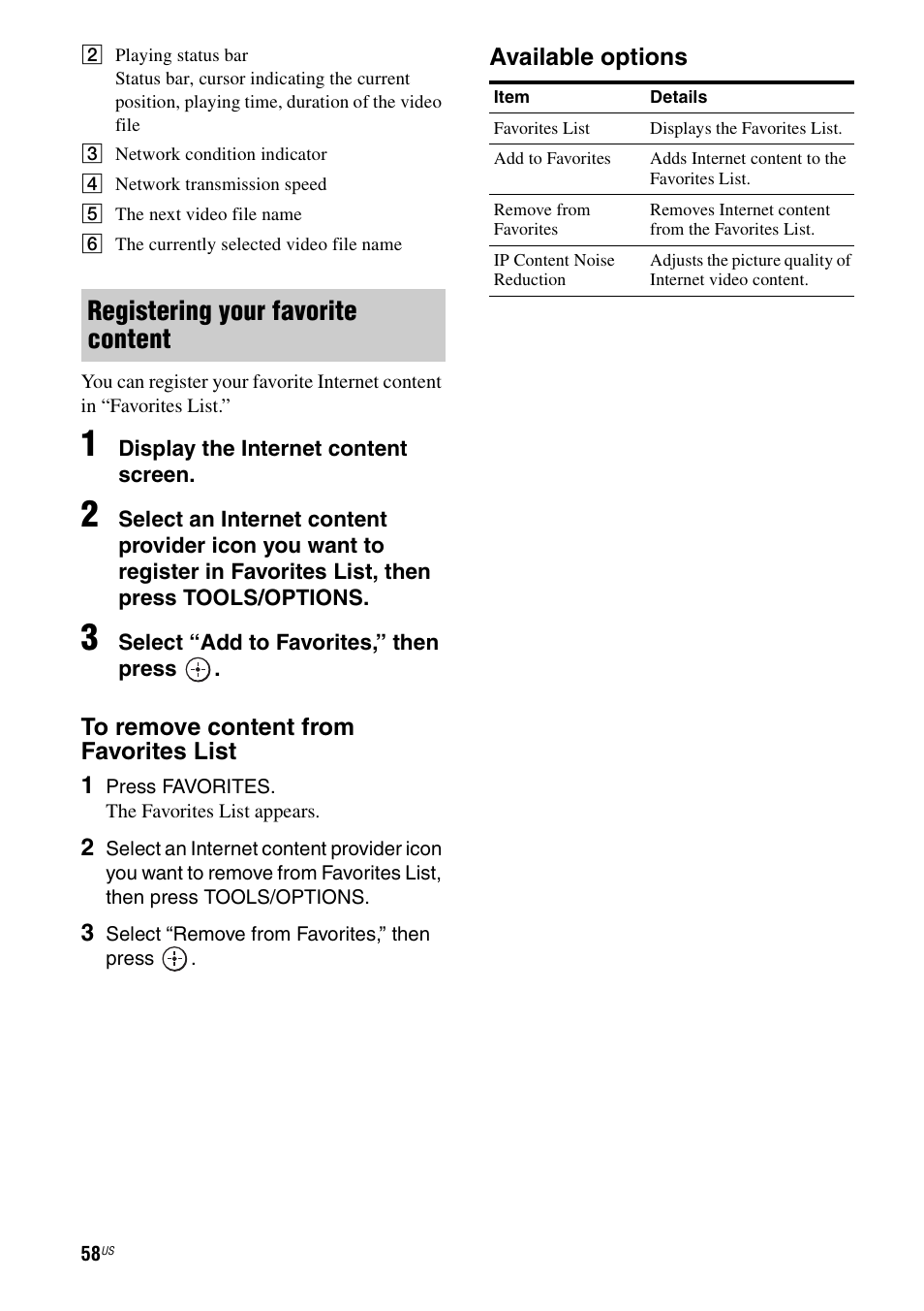 Registering your favorite content | Sony STR-DA5700ES User Manual | Page 58 / 155