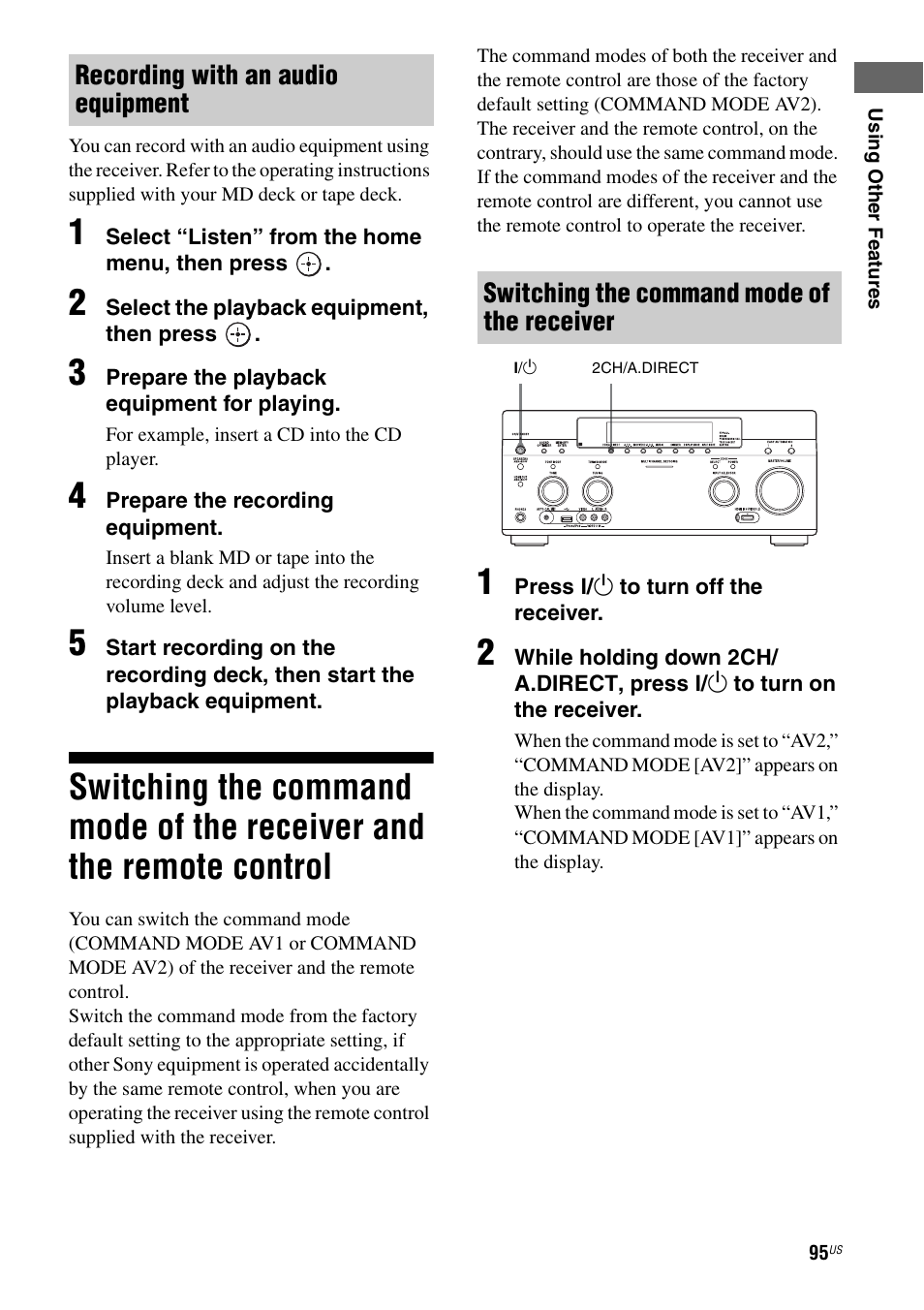 Switching the command mode of the receiver, And the remote control | Sony STR-DA5700ES User Manual | Page 95 / 155