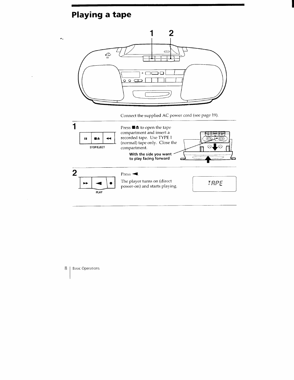 Playing a tape | Sony CFD-350 User Manual | Page 8 / 27