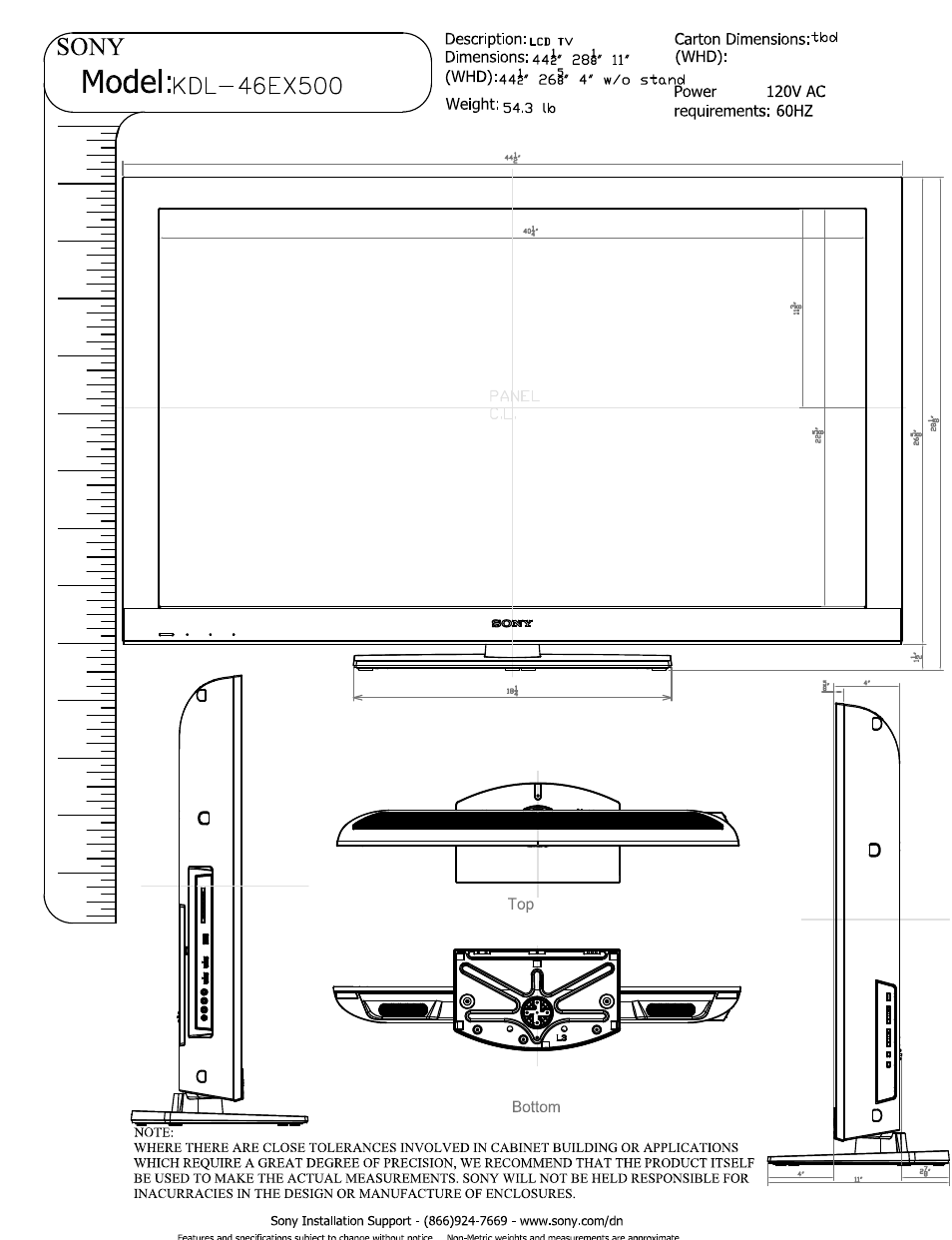 Sony KDL-46EX500 User Manual | 3 pages