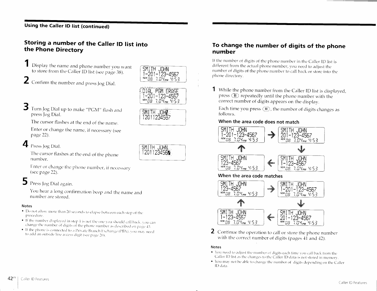 To change the number of digits of the phone number, When the area code does not match | Sony SPP-A967 User Manual | Page 22 / 26