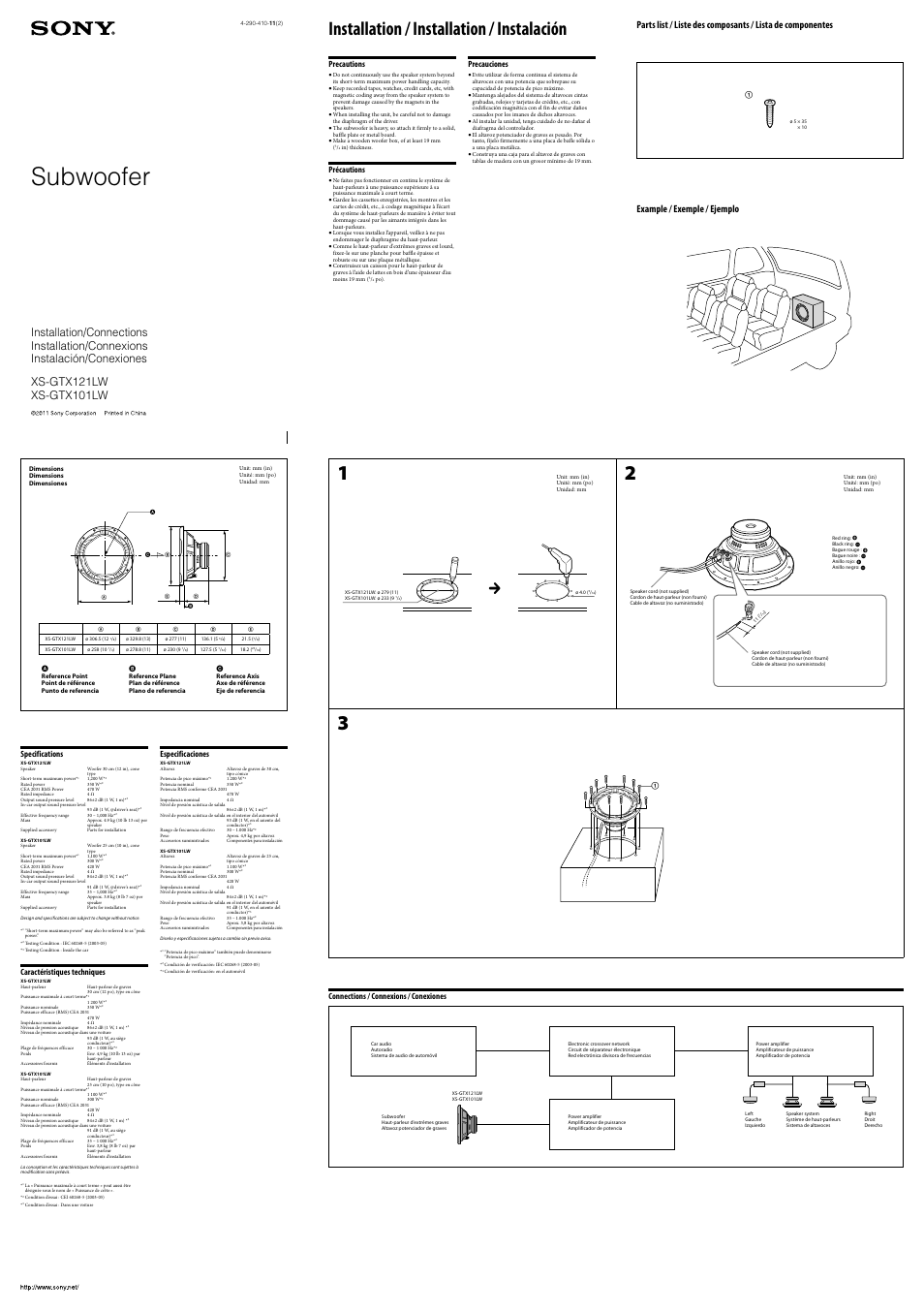 Sony XS-GTX121LW User Manual | 2 pages