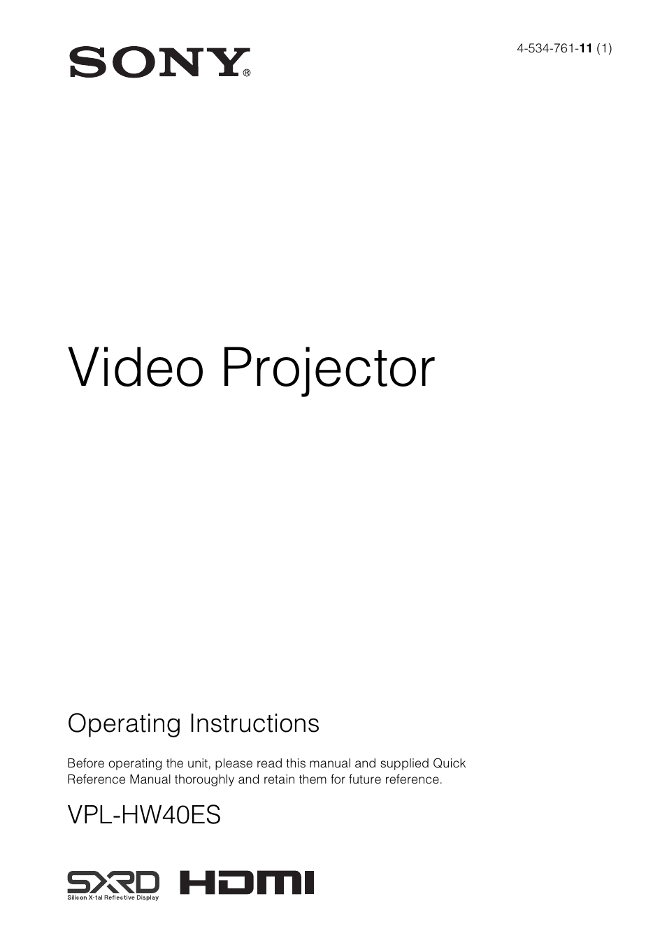 Sony VPL-HW40ES User Manual | 79 pages