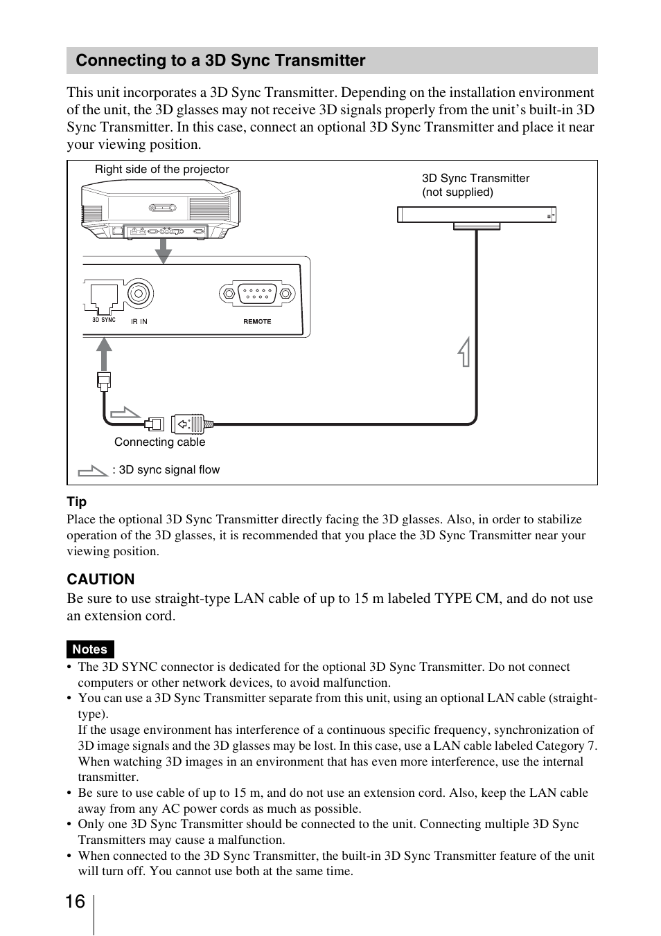 Connecting to a 3d sync transmitter | Sony VPL-HW40ES User Manual | Page 16 / 79