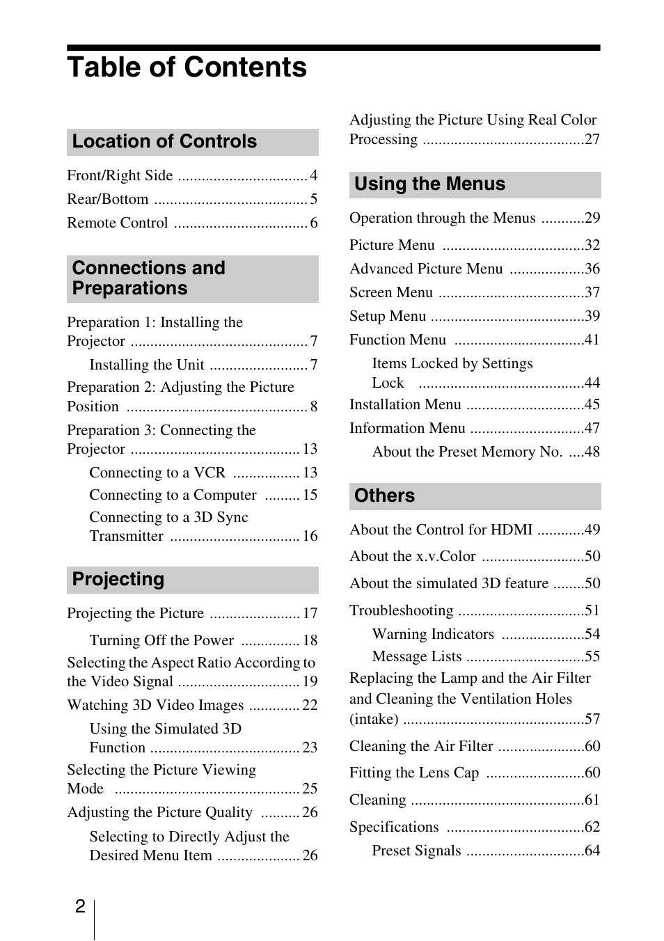 Sony VPL-HW40ES User Manual | Page 2 / 79
