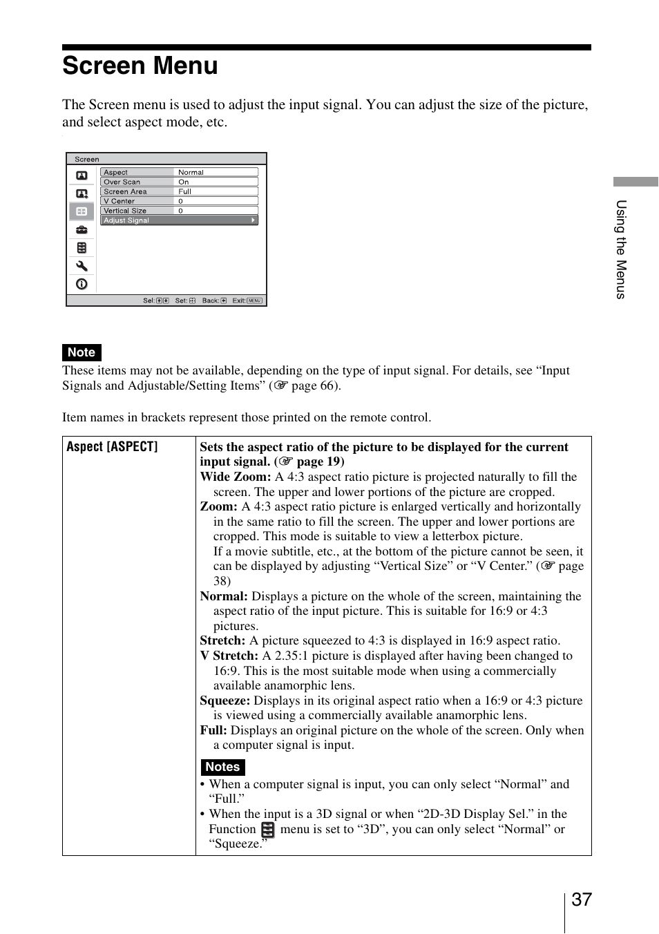 Screen menu | Sony VPL-HW40ES User Manual | Page 37 / 79