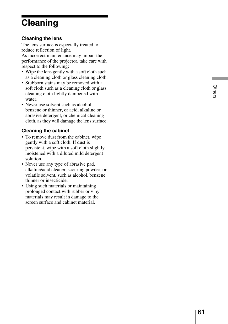 Cleaning | Sony VPL-HW40ES User Manual | Page 61 / 79