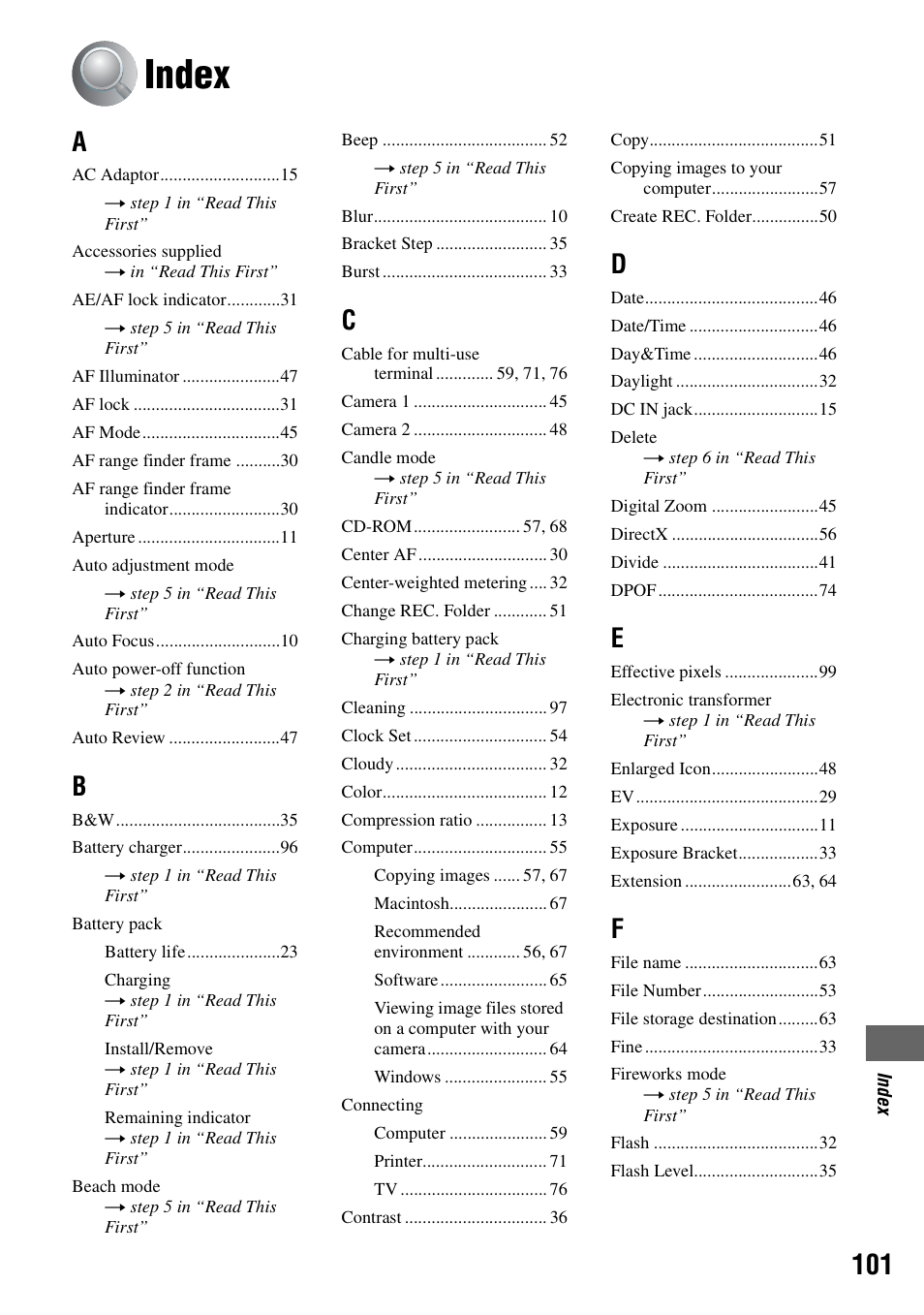 Index | Sony DSC-T5 User Manual | Page 101 / 107