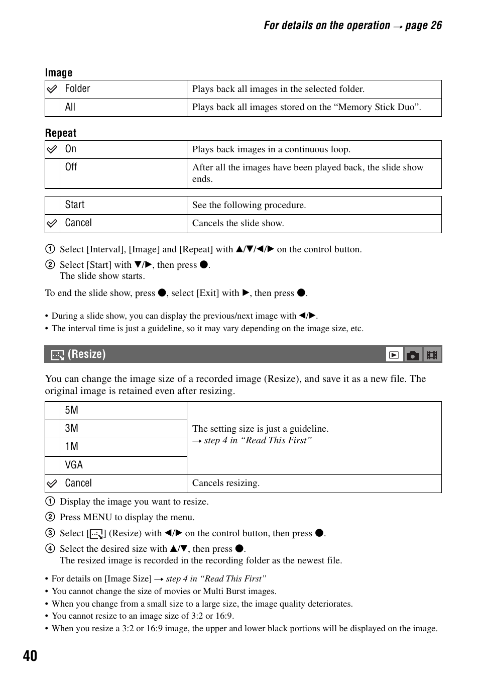 Resize) | Sony DSC-T5 User Manual | Page 40 / 107