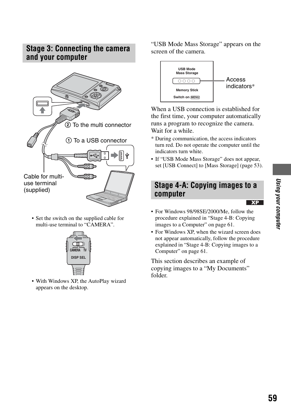 59 a, Stage 3: connecting the camera and your computer, Stage 4-a: copying images to a computer | Sony DSC-T5 User Manual | Page 59 / 107