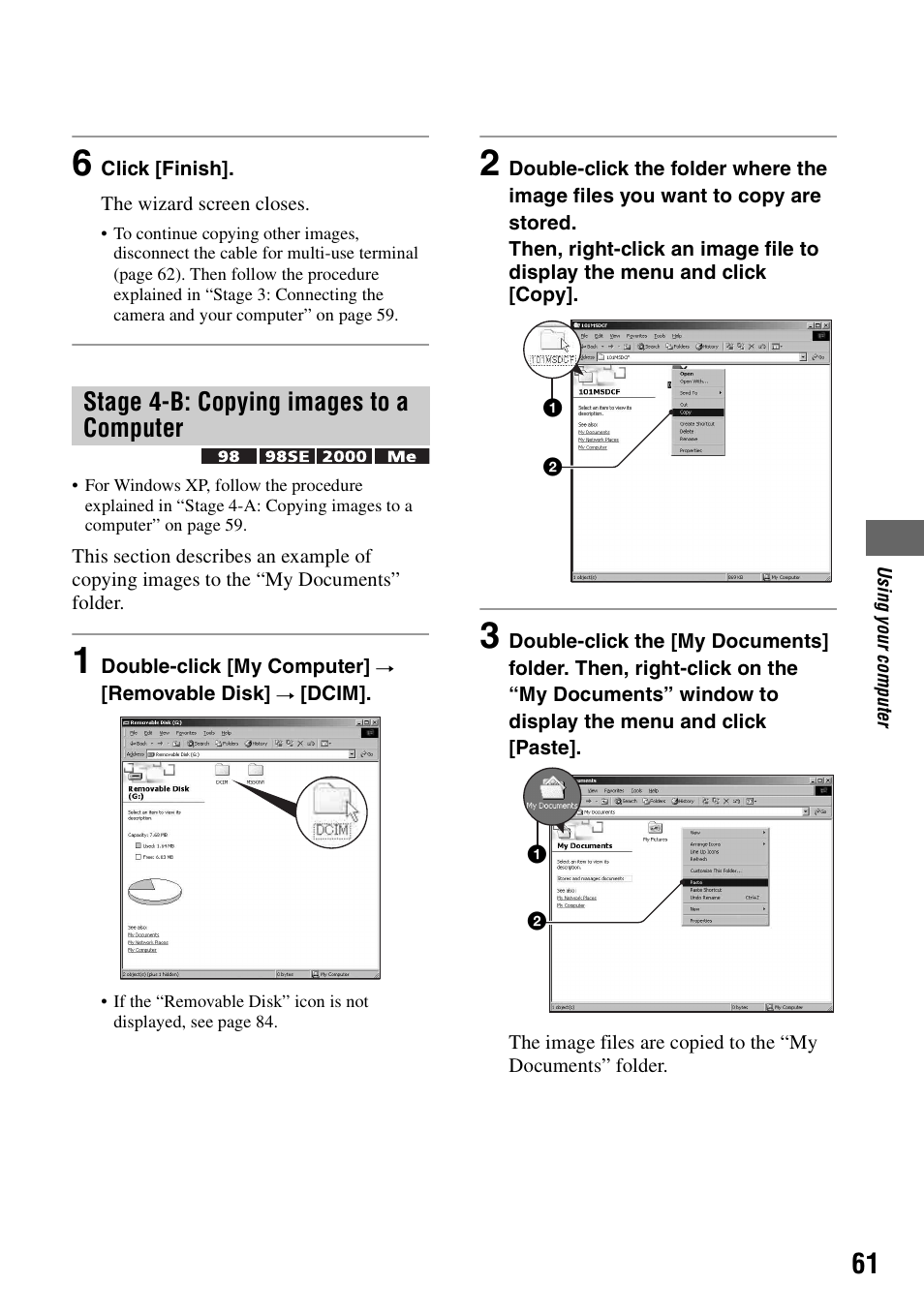 Stage 4-b: copying images to a computer | Sony DSC-T5 User Manual | Page 61 / 107