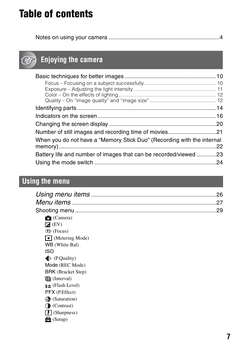 Sony DSC-T5 User Manual | Page 7 / 107