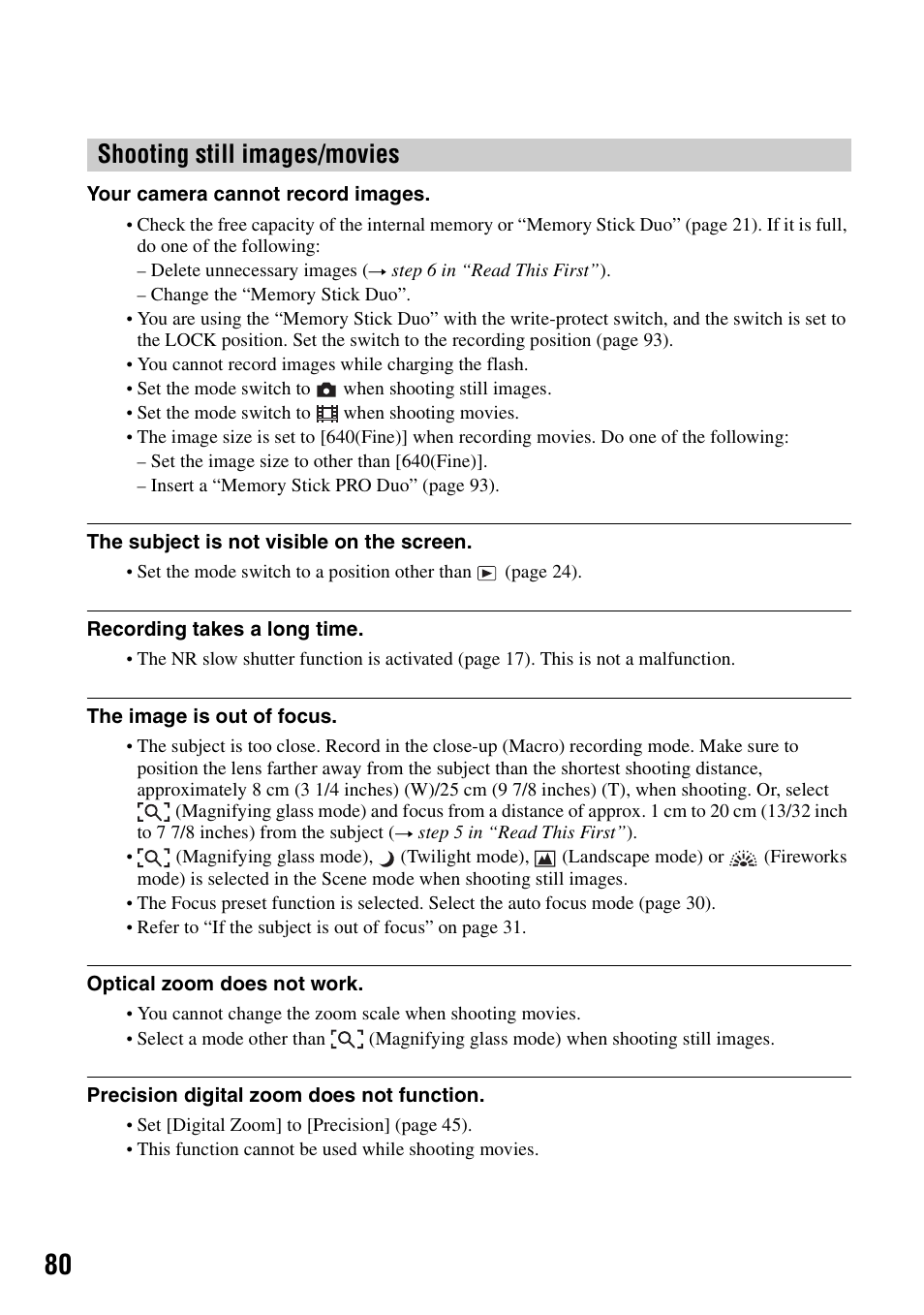 Shooting still images/movies | Sony DSC-T5 User Manual | Page 80 / 107