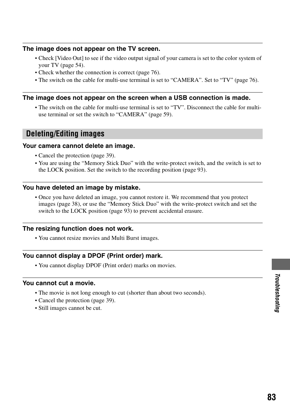 Deleting/editing images | Sony DSC-T5 User Manual | Page 83 / 107