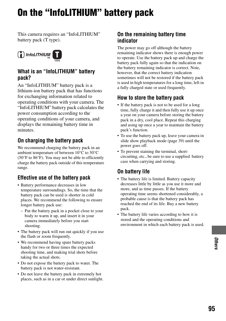 On the “infolithium” battery pack | Sony DSC-T5 User Manual | Page 95 / 107