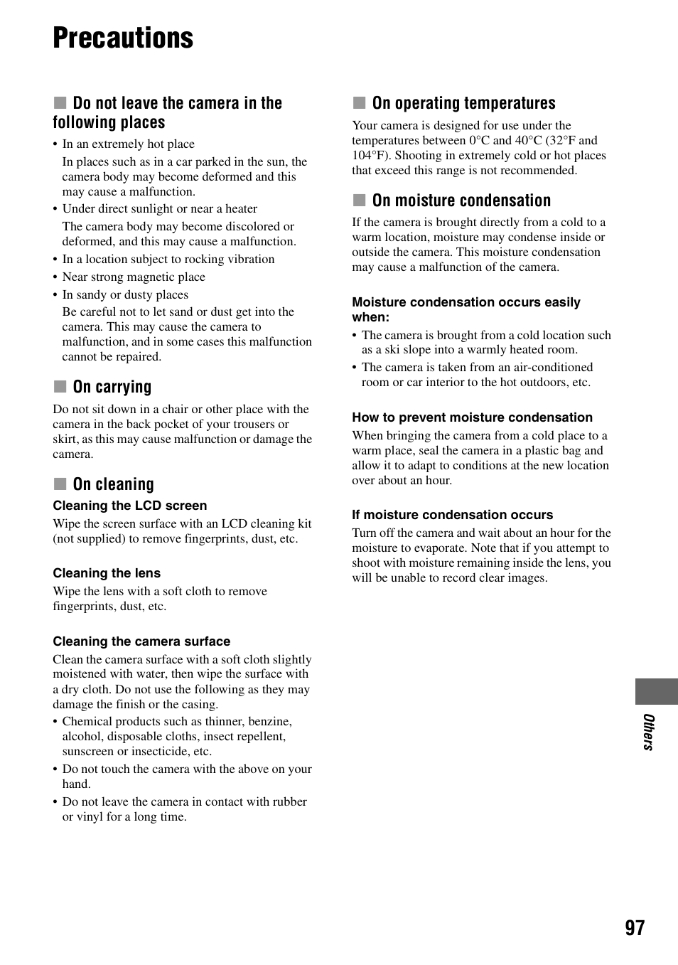Precautions | Sony DSC-T5 User Manual | Page 97 / 107