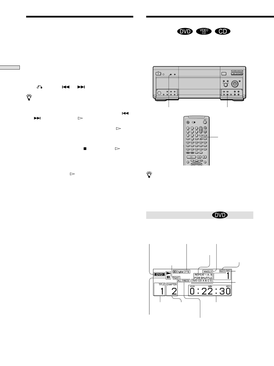 Using the front panel display, Using the front panel display 26, When playing back a dvd | Sony DVP-CX860 User Manual | Page 26 / 88