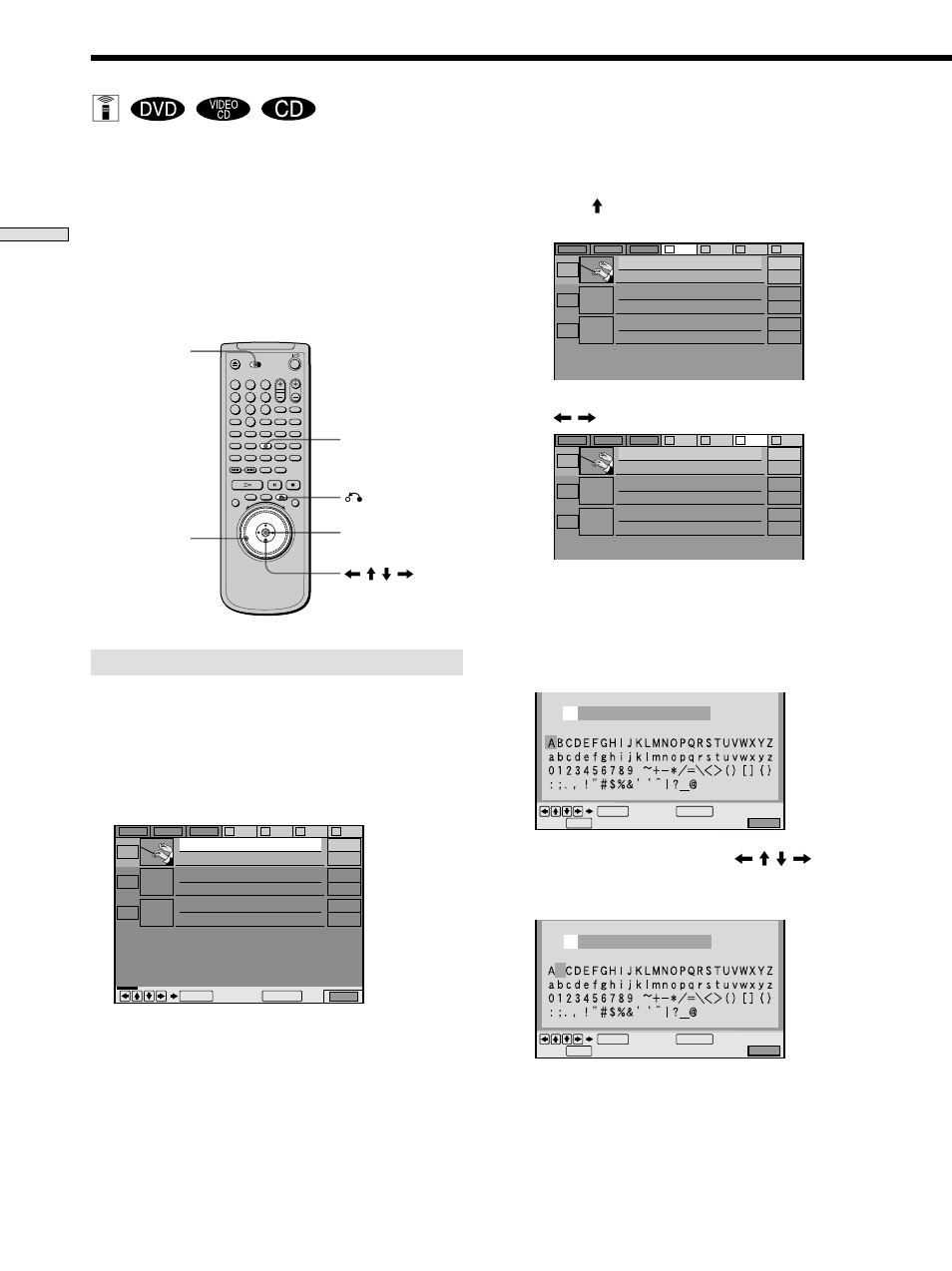 Labeling discs and folders (disc explorer, Edit mode) 32, Labeling a disc or folder | Playing discs, Press enter | Sony DVP-CX860 User Manual | Page 32 / 88