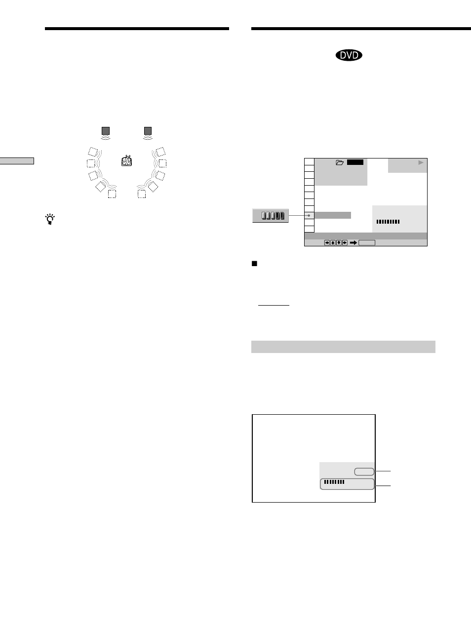 Checking the play information, Checking the play information 48, Displays of each item | Digital cinema sound settings | Sony DVP-CX860 User Manual | Page 48 / 88