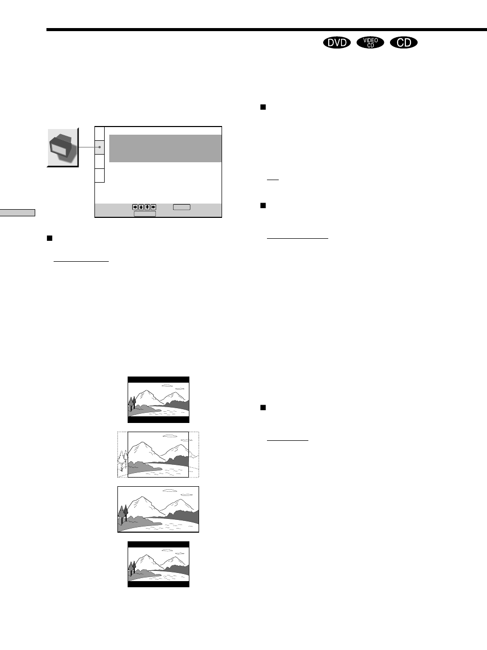 Settings for the display (screen setup), Settings for the display (screen setup) 64 | Sony DVP-CX860 User Manual | Page 64 / 88