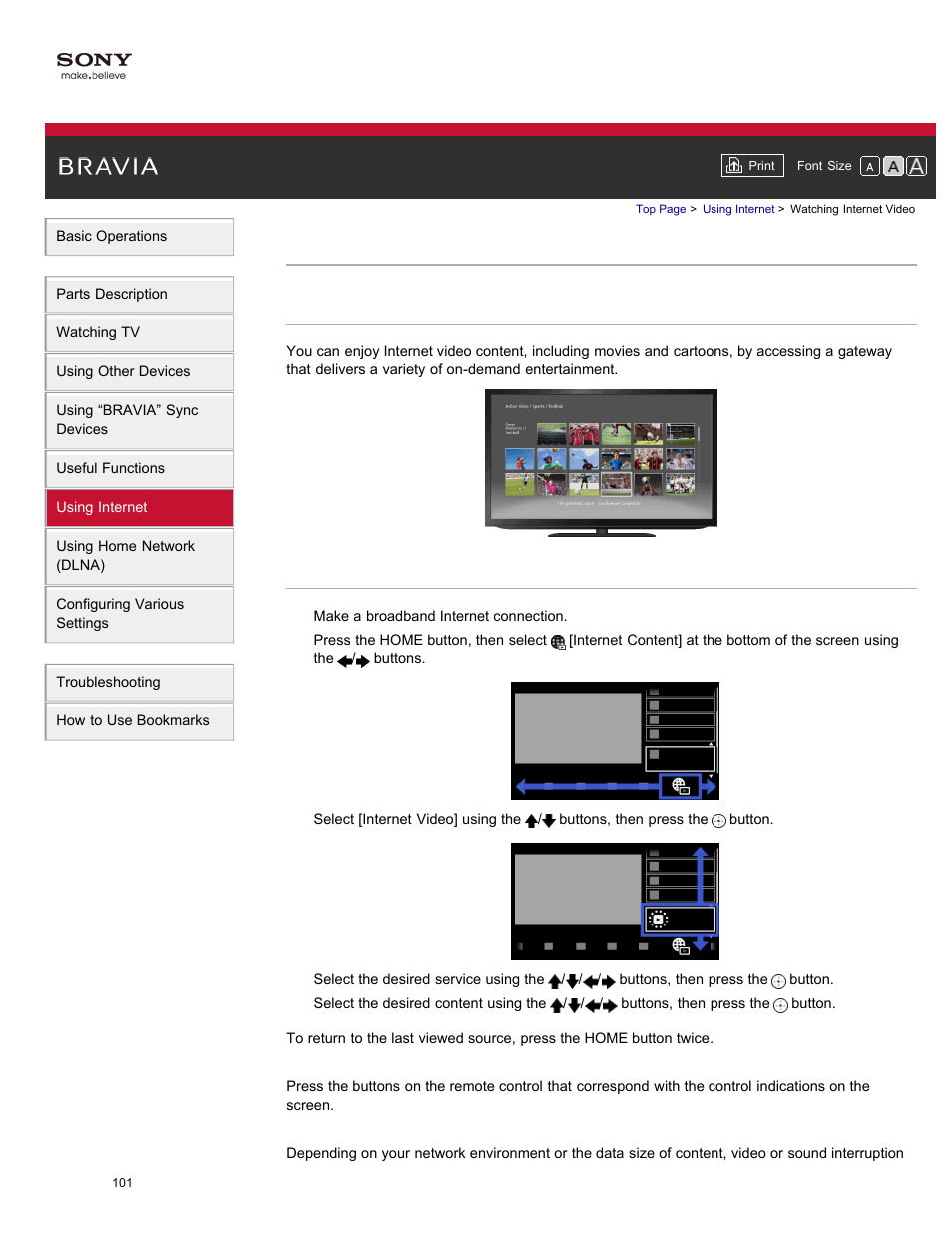 Watching internet video | Sony XBR-84X900 User Manual | Page 106 / 185