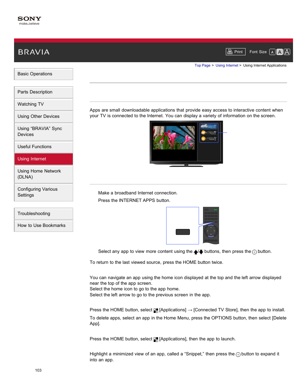 Using internet applications, Internet apps | Sony XBR-84X900 User Manual | Page 108 / 185