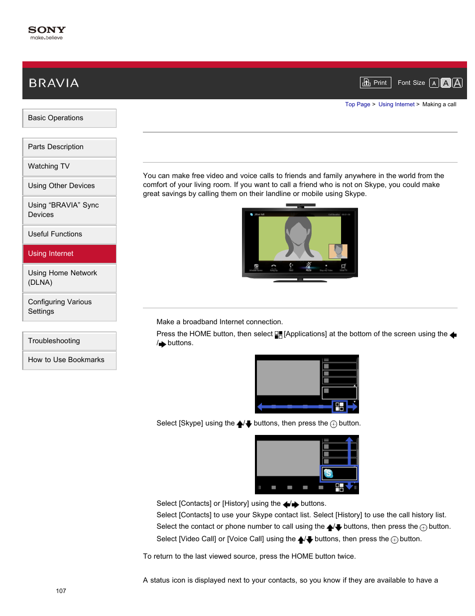 Making a call | Sony XBR-84X900 User Manual | Page 112 / 185