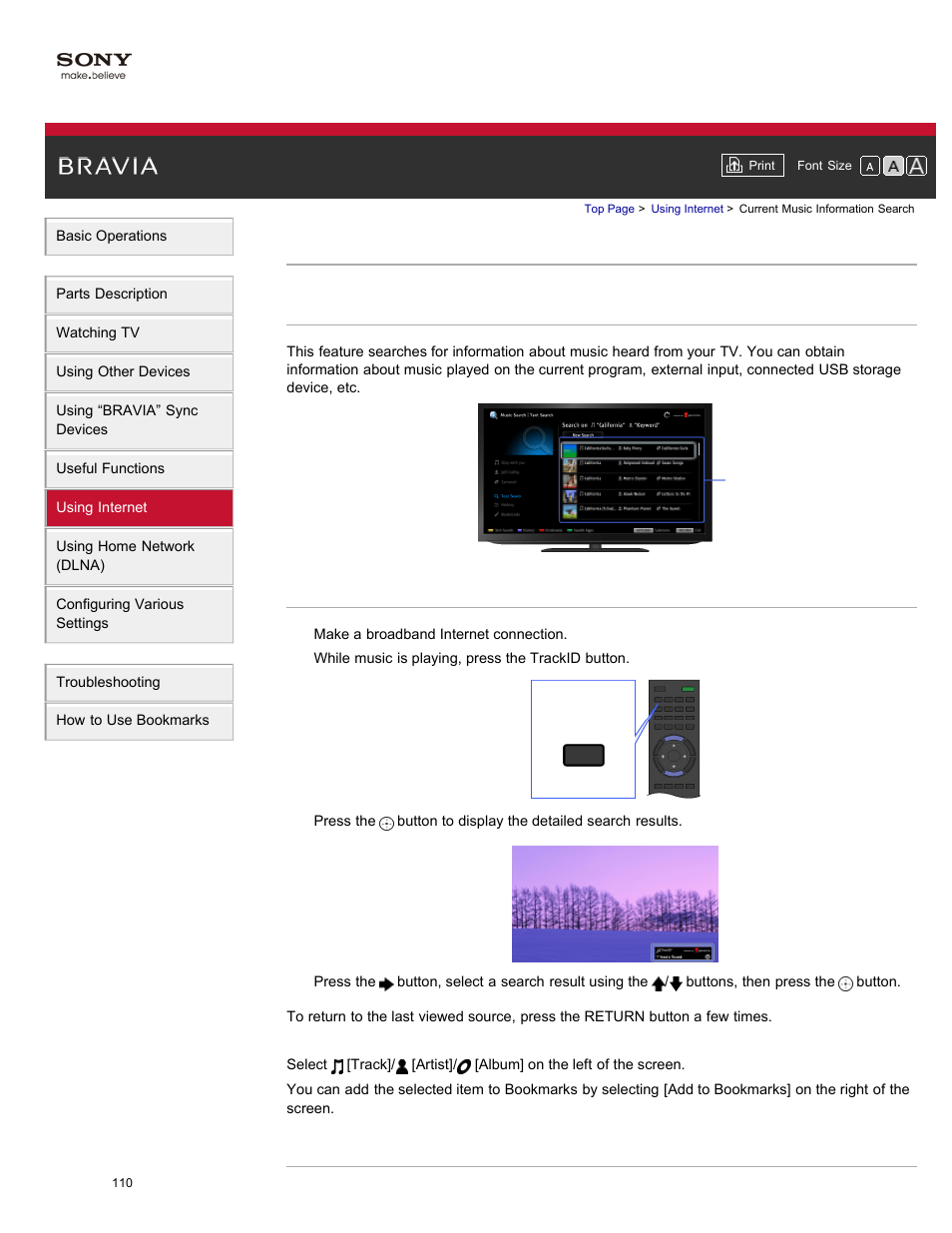 Current music information search, Trackid | Sony XBR-84X900 User Manual | Page 115 / 185