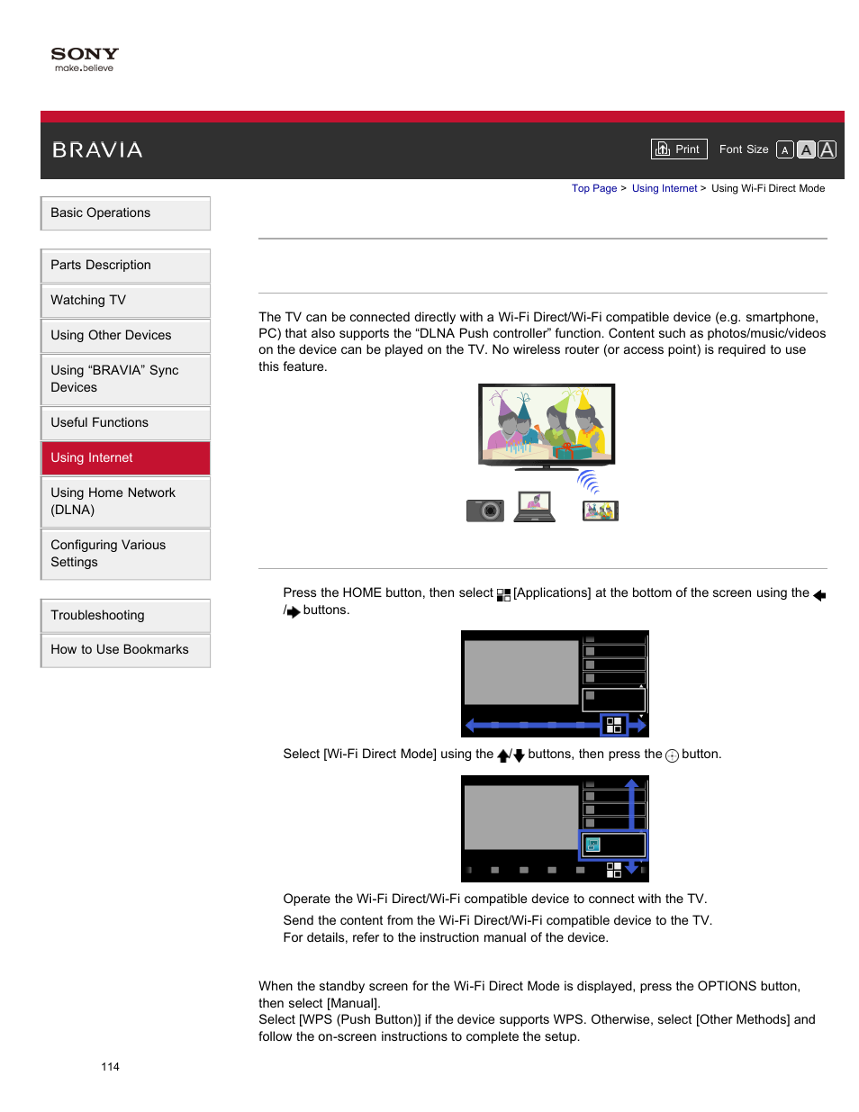 Using wi-fi direct mode | Sony XBR-84X900 User Manual | Page 119 / 185