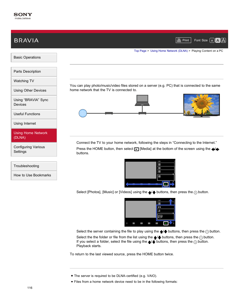 Playing content on a pc | Sony XBR-84X900 User Manual | Page 121 / 185