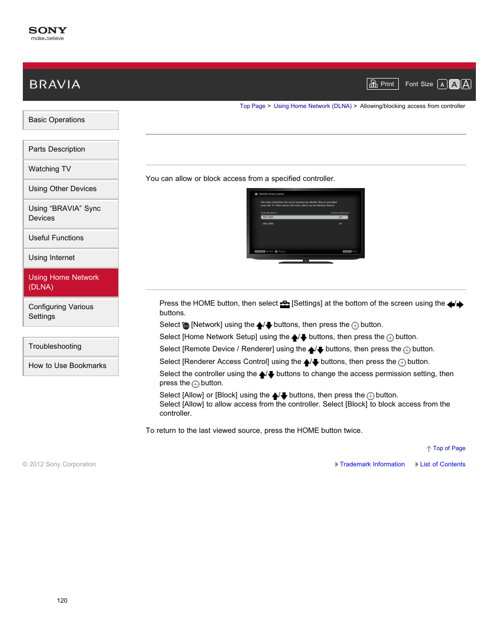 Allowing/blocking access from controller | Sony XBR-84X900 User Manual | Page 125 / 185