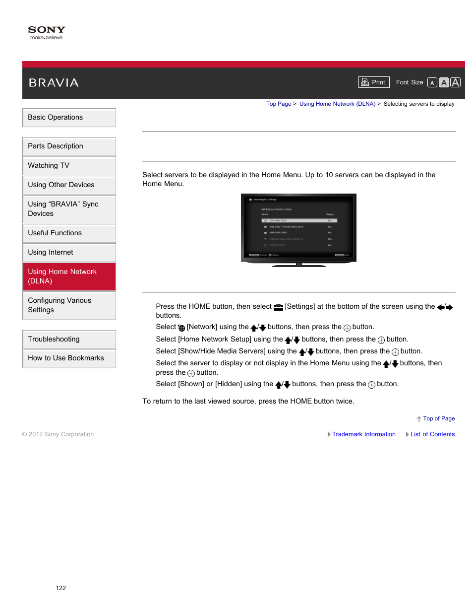 Selecting servers to display | Sony XBR-84X900 User Manual | Page 127 / 185