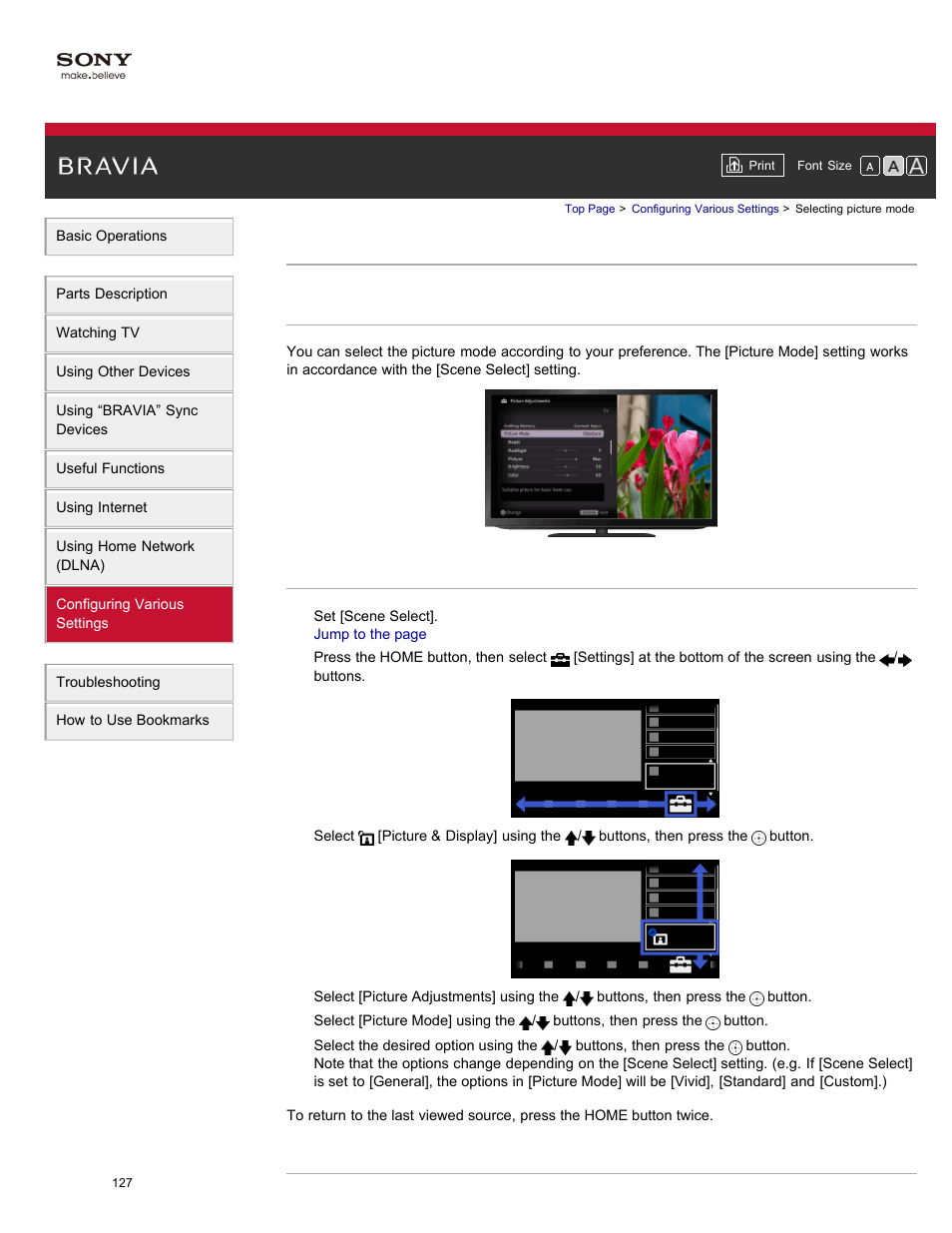 Selecting picture mode | Sony XBR-84X900 User Manual | Page 132 / 185